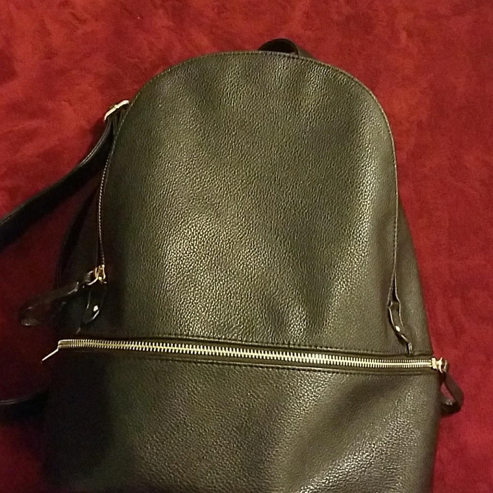 Women black leather backpack purse